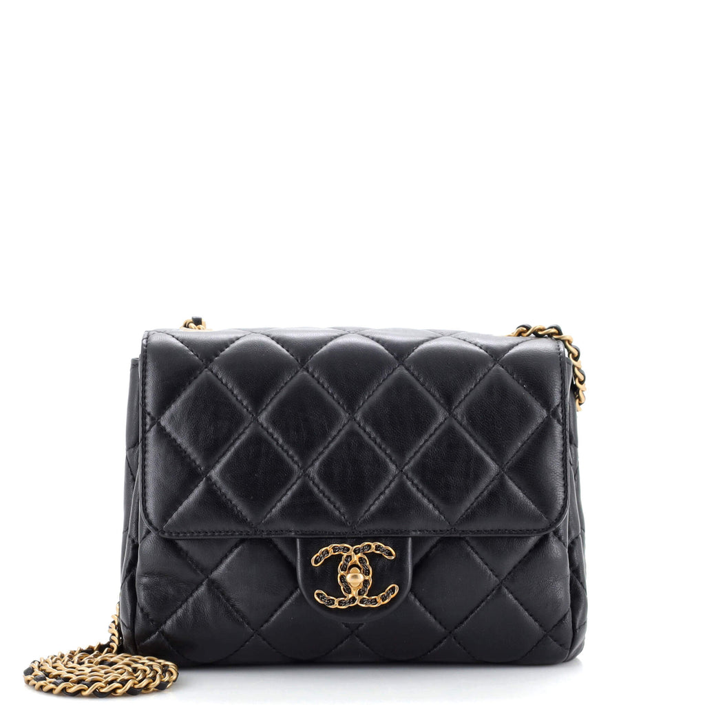 Chanel Chain Woven CC Square Accordion Flap Bag Quilted Lambskin