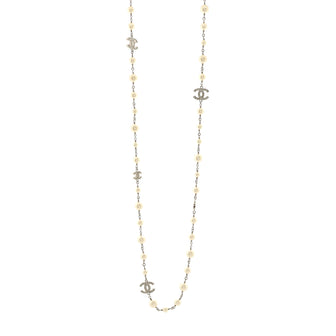Chanel CC Dangling Pearls Necklace Metal with Faux Pearls and Crystals