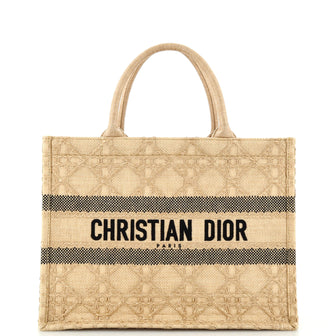 Christian Dior Book Tote Cannage Embroidered Raffia Medium