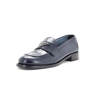 Prada Women's Triangle Logo Heeled Loafers Spazzolato Leather