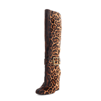 Gucci Women's Buckle Knee High Boots Printed Pony Hair