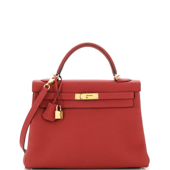 Hermes Kelly Handbag Red Togo with Gold Hardware 32