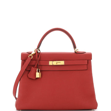 Hermes Kelly Handbag Red Togo with Gold Hardware 32