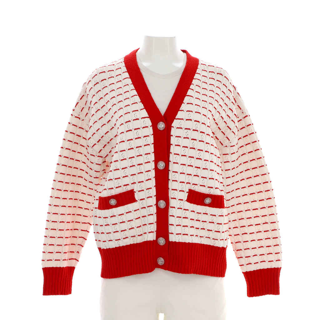 Chanel Women's Striped V-Neck Cardigan Cotton Blend 272730