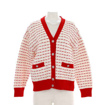 Chanel Women's Striped V-Neck Cardigan Cotton Blend