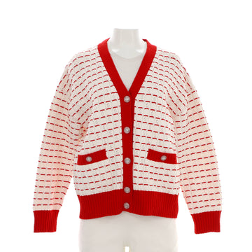 Chanel Women's Striped V-Neck Cardigan Cotton Blend
