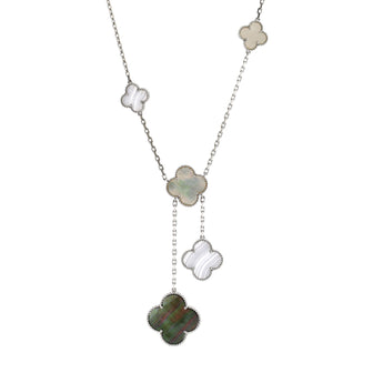 Van Cleef & Arpels Magic Alhambra 6 Motifs Necklace 18K White Gold with Mother of Pearl and Chalcedony