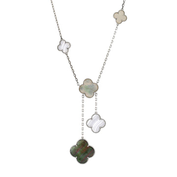Van Cleef & Arpels Magic Alhambra 6 Motifs Necklace 18K White Gold with Mother of Pearl and Chalcedony