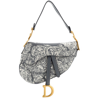 Christian Dior Toile De Jouy Saddle Bag Embroidered Canvas Medium