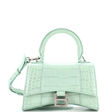 Balenciaga Hourglass Top Handle Bag Crocodile Embossed Leather XS