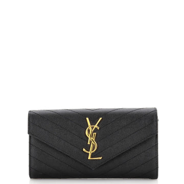 Saint Laurent Classic Monogram Flap Wallet Matelasse Chevron Leather Large