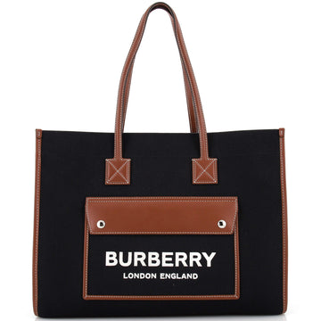 Burberry Freya Shopping Tote Canvas with Leather Medium