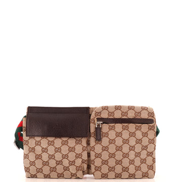 Gucci Vintage Double Belt Bag GG Canvas Small