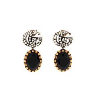 Gucci Double G Round Drop Earrings Metal with Crystals