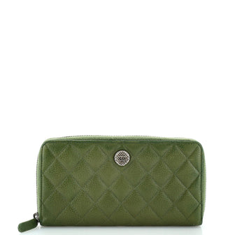 Chanel CC Medallion Zip Wallet Quilted Caviar Long