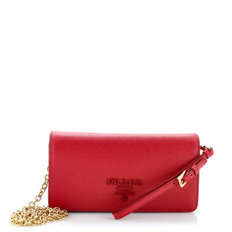 Prada Monochrome Wristlet Wallet on Chain Saffiano Leather Mini