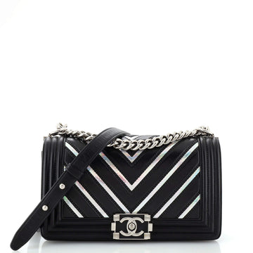 Chanel Boy Flap Bag Chevron Lambskin with Holographic PVC Old Medium
