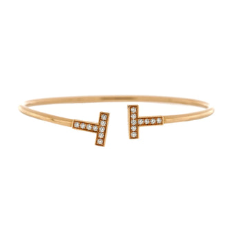 Tiffany & Co. T Wire Bracelet 18K Rose Gold with Diamonds