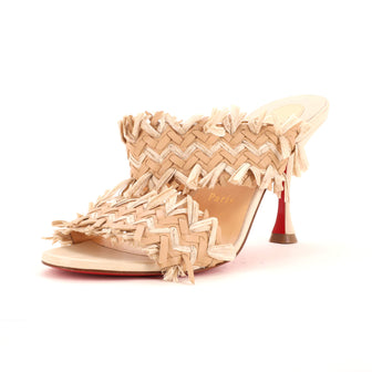 Christian Louboutin Women's Meroine Heeled Mules Woven Leather with Raffia 85