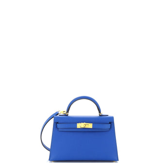 Hermes Kelly Mini II Bag Blue Epsom with Gold Hardware 20