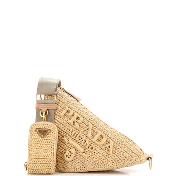 Prada Triangle Logo Zip Crossbody Bag Crochet Raffia Small