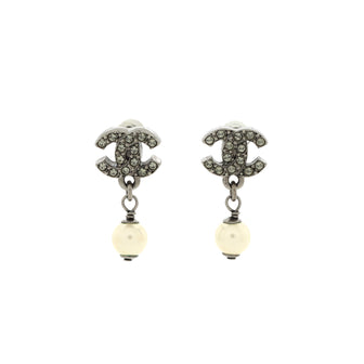 Chanel CC Drop Earrings Metal with Crystals and Faux Pearls