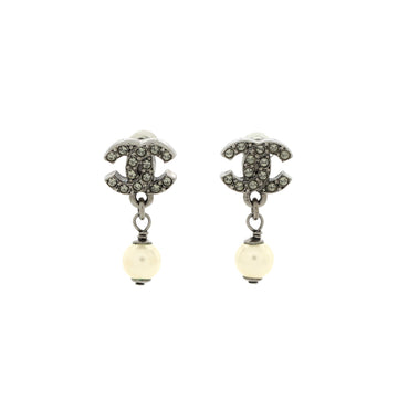Chanel CC Drop Earrings Metal with Crystals and Faux Pearls