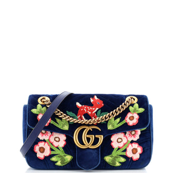 Gucci GG Marmont Flap Bag Embroidered Matelasse Velvet Small