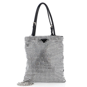 Prada Convertible Open Tote Crystal Embellished Satin Mini