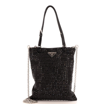 Prada Chain Flat Tote Crystal Embellished Satin Mini