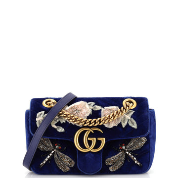 Gucci GG Marmont Flap Bag Embellished Matelasse Velvet Mini
