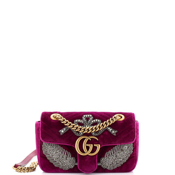 Gucci GG Marmont Flap Bag Embellished Matelasse Velvet Mini
