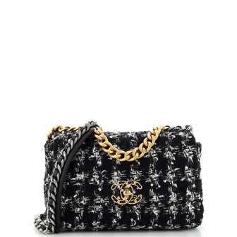 Chanel 19 Flap Bag Quilted Houndstooth Tweed and Ribbon Medium