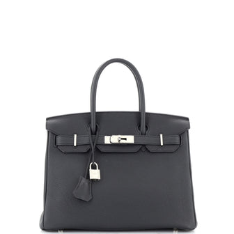 Hermes Birkin Handbag Black Togo with Palladium Hardware 30