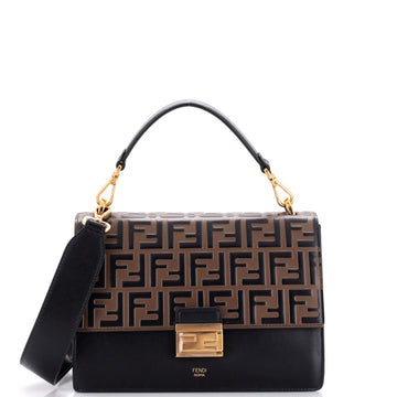 Fendi Kan U Shoulder Bag Zucca Embossed Leather Medium