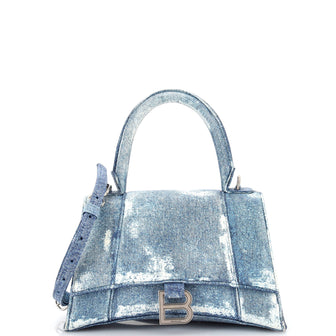 Balenciaga Hourglass Top Handle Bag Denim Printed Leather Small