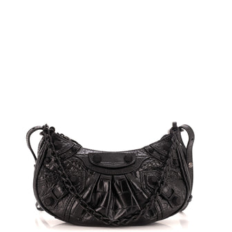 Balenciaga Le Cagole Giant Studs Shoulder Bag Crocodile Embossed Leather Mini