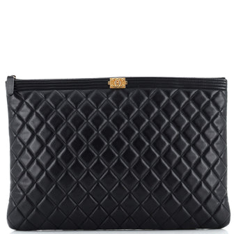 Chanel Boy O Case Clutch Quilted Lambskin Large