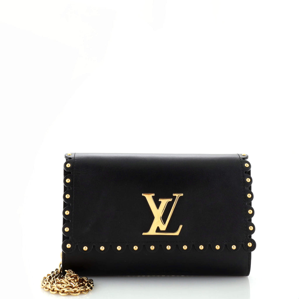 Louis Vuitton Chain Louise Clutch Studded Leather MM Black 27328920 
