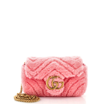 Gucci GG Marmont Flap Bag Matelasse Shearling Super Mini
