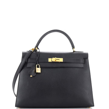 Hermes Kelly Handbag Black Ardennes with Gold Hardware 32