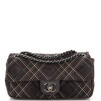 Chanel Saltire Flap Bag Stitched Suede Small