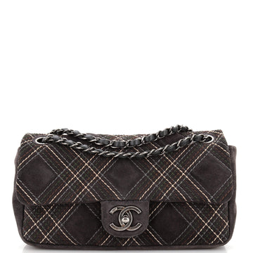 Chanel Saltire Flap Bag Stitched Suede Small