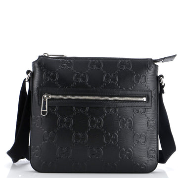 Gucci Front Zip Messenger GG Embossed Perforated Leather Small