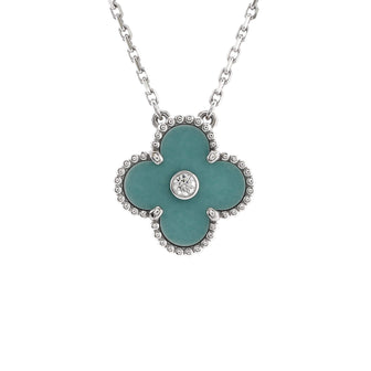 Van Cleef & Arpels Vintage Alhambra Pendant Necklace 18K White Gold and Green Celadon Sevres Porcelain with Diamond