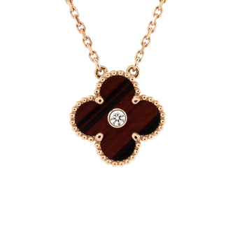 Van Cleef & Arpels Vintage Alhambra Pendant Necklace 18K Rose Gold and Tiger Eye with Diamond