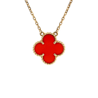 Van Cleef & Arpels Vintage Alhambra Pendant Necklace 18K Yellow Gold and Carnelian