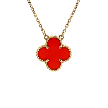 Van Cleef & Arpels Vintage Alhambra Pendant Necklace 18K Yellow Gold and Carnelian
