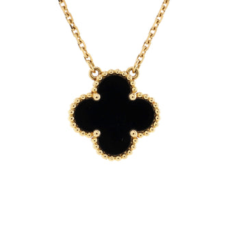 Van Cleef & Arpels Vintage Alhambra Pendant Necklace 18K Yellow Gold and Onyx