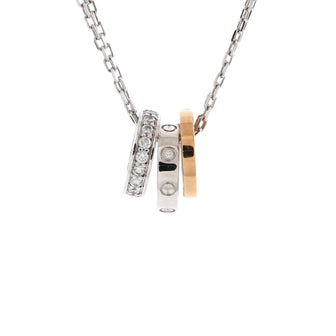 Cartier Love 3 Ring Pendant Necklace 18K Rose Gold and 18K White Gold with Diamonds